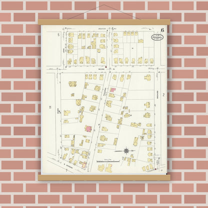 Old map wall art mockup — magnetic wood frame on brick wall — Sanborn Fire Insurance Map from Peekskill, Westchester County, New York (1911), Sheet #0006