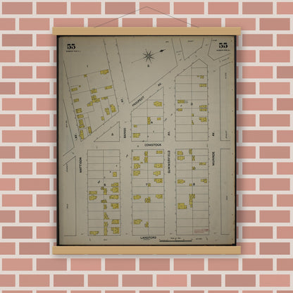 Old map wall art mockup — magnetic wood frame on brick wall — Sanborn Fire Insurance Map from New Jersey Coast, New Jersey Coast, New Jersey (1890), Sheet #0055