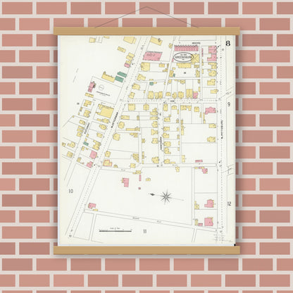 Old map wall art mockup — magnetic wood frame on brick wall — Sanborn Fire Insurance Map from Greensburg, Westmoreland County, Pennsylvania (1903), Sheet #0008