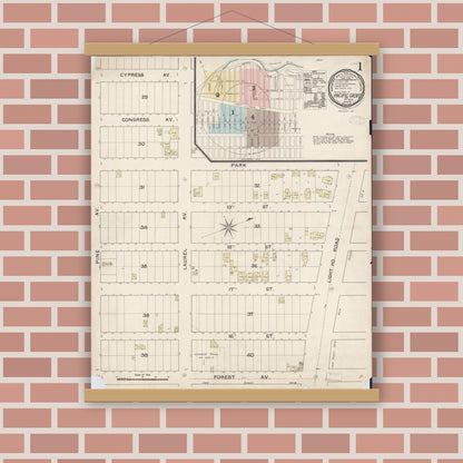 Old map wall art mockup — magnetic wood frame on brick wall — Sanborn Fire Insurance Map from Pacific Grove, Monterey County, California (1888) - Complete Map Set