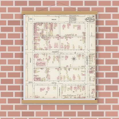 Old map wall art mockup — magnetic wood frame on brick wall — Sanborn Fire Insurance Map from Chillicothe, Ross County, Ohio (1884), Sheet #0006