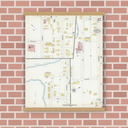 Old map wall art mockup — magnetic wood frame on brick wall — Sanborn Fire Insurance Map from Medford, Middlesex County, Massachusetts (1903), Sheet #0017