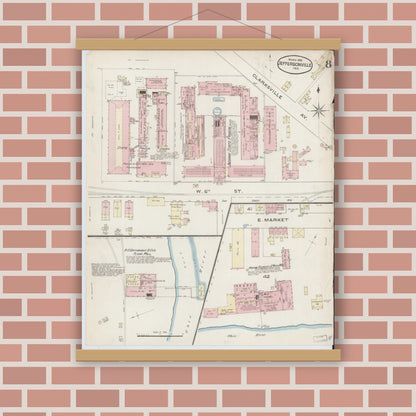 Old map wall art mockup — magnetic wood frame on brick wall — Sanborn Fire Insurance Map from Jeffersonville, Clark County, Indiana (1886), Sheet #0008