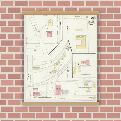 Old map wall art mockup — magnetic wood frame on brick wall — Sanborn Fire Insurance Map from Escanaba, Delta County, Michigan (1913), Sheet #0026