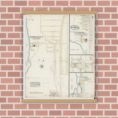 Old map wall art mockup — magnetic wood frame on brick wall — Sanborn Fire Insurance Map from Big Rapids, Mecosta County, Michigan (1884), Sheet #0007