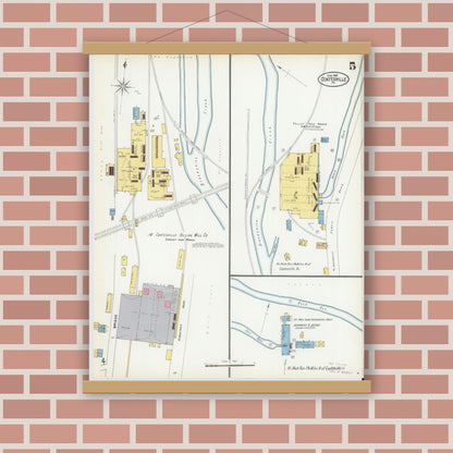 Old map wall art mockup — magnetic wood frame on brick wall — Sanborn Fire Insurance Map from Coatesville, Chester County, Pennsylvania (1902), Sheet #0005