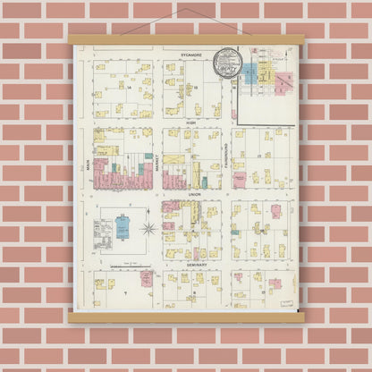 Old map wall art mockup — magnetic wood frame on brick wall — Sanborn Fire Insurance Map from Liberty, Union County, Indiana (1892) - Complete Map Set
