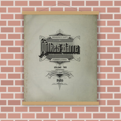 Old map wall art mockup — magnetic wood frame on brick wall — Sanborn Fire Insurance Map from Wilkes Barre, Luzerne County, Pennsylvania (1910), Sheet #0001