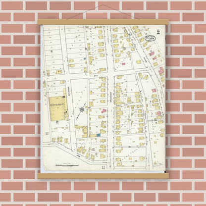 Old map wall art mockup — magnetic wood frame on brick wall — Sanborn Fire Insurance Map from Piqua, Miami County, Ohio (1920), Sheet #0002
