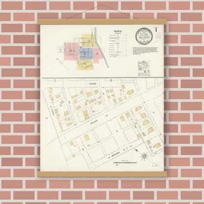Old map wall art mockup — magnetic wood frame on brick wall — Sanborn Fire Insurance Map from Rio Vista, Solano County, California (1908) - Complete Map Set