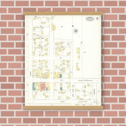 Old map wall art mockup — magnetic wood frame on brick wall — Sanborn Fire Insurance Map from Fortuna, Humboldt County, California (1900), Sheet #0003