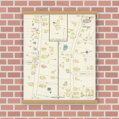 Old map wall art mockup — magnetic wood frame on brick wall — Sanborn Fire Insurance Map from Canajoharie, Montgomery County, New York (1915), Sheet #0008