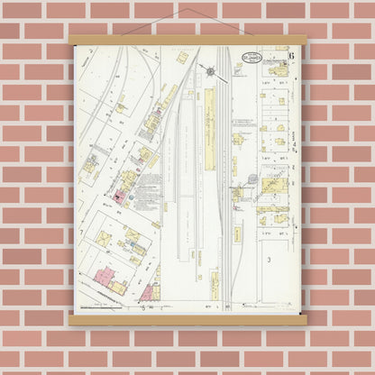 Old map wall art mockup — magnetic wood frame on brick wall — Sanborn Fire Insurance Map from Saint James, Watonwan County, Minnesota (1914), Sheet #0006