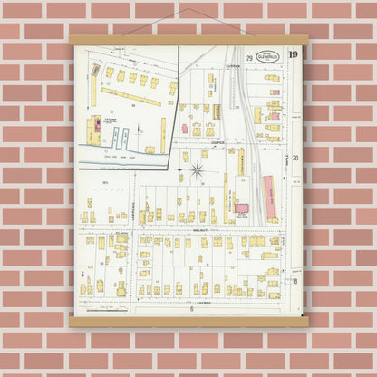 Old map wall art mockup — magnetic wood frame on brick wall — Sanborn Fire Insurance Map from Glens Falls, Warren County, New York (1901), Sheet #0019