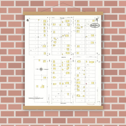 Old map wall art mockup — magnetic wood frame on brick wall — Sanborn Fire Insurance Map from Webster City, Hamilton County, Iowa (1923), Sheet #0006