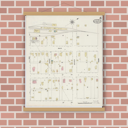 Old map wall art mockup — magnetic wood frame on brick wall — Sanborn Fire Insurance Map from Le Sueur, Le Sueur County, Minnesota (1890), Sheet #0004