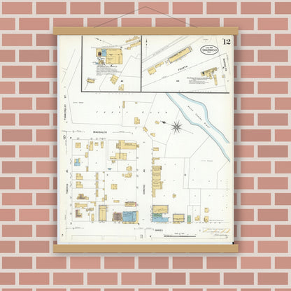 Old map wall art mockup — magnetic wood frame on brick wall — Sanborn Fire Insurance Map from San Angelo, Tom Green County, Texas (1908), Sheet #0012