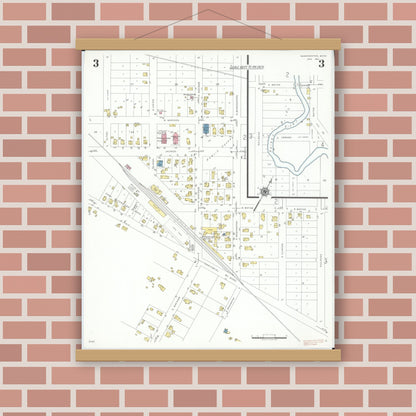 Old map wall art mockup — magnetic wood frame on brick wall — Sanborn Fire Insurance Map from Manchester, Washtenaw County, Michigan (1941), Sheet #0003