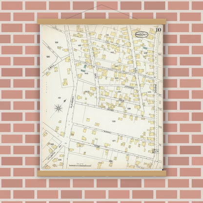 Old map wall art mockup — magnetic wood frame on brick wall — Sanborn Fire Insurance Map from Nantucket, Nantucket County, Massachusetts (1892), Sheet #0010