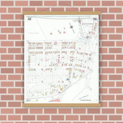 Old map wall art mockup — magnetic wood frame on brick wall — Sanborn Fire Insurance Map from Jefferson City, Cole County, Missouri (1939), Sheet #0032