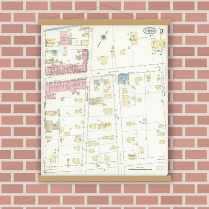Old map wall art mockup — magnetic wood frame on brick wall — Sanborn Fire Insurance Map from Fort Myers, Lee County, Florida (1914), Sheet #0003