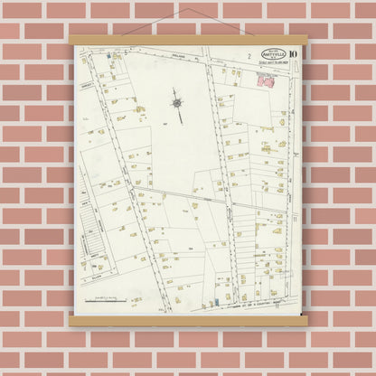 Old map wall art mockup — magnetic wood frame on brick wall — Sanborn Fire Insurance Map from Amityville, Suffolk County, New York (1915), Sheet #0010