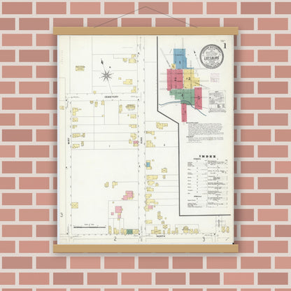 Old map wall art mockup — magnetic wood frame on brick wall — Sanborn Fire Insurance Map from Leesburg, Loudoun County, Virginia (1907) - Complete Map Set