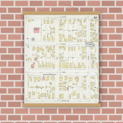 Old map wall art mockup — magnetic wood frame on brick wall — Sanborn Fire Insurance Map from Wilmington, New Hanover County, North Carolina (1898), Sheet #0010