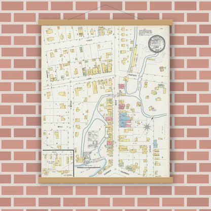 Old map wall art mockup — magnetic wood frame on brick wall — Sanborn Fire Insurance Map from Lodi, Columbia County, Wisconsin (1898), Sheet #0001