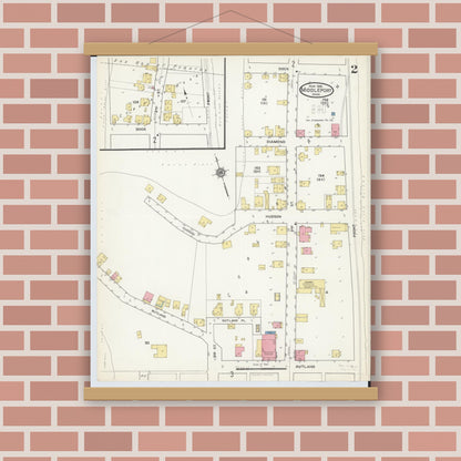 Old map wall art mockup — magnetic wood frame on brick wall — Sanborn Fire Insurance Map from Middleport, Meigs County, Ohio (1916), Sheet #0002