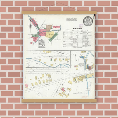 Old map wall art mockup — magnetic wood frame on brick wall — Sanborn Fire Insurance Map from Waterville, Oneida County, New York (1906) - Complete Map Set