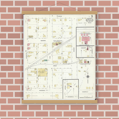 Old map wall art mockup — magnetic wood frame on brick wall — Sanborn Fire Insurance Map from Mount Pulaski, Logan County, Illinois (1910), Sheet #0005