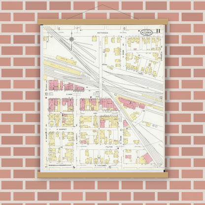 Old map wall art mockup — magnetic wood frame on brick wall — Sanborn Fire Insurance Map from Alliance, Stark County, Ohio (1911), Sheet #0011
