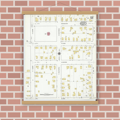 Old map wall art mockup — magnetic wood frame on brick wall — Sanborn Fire Insurance Map from Albion, Calhoun County, Michigan (1918), Sheet #0013