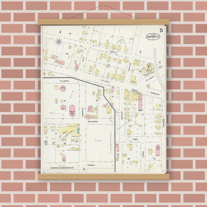 Old map wall art mockup — magnetic wood frame on brick wall — Sanborn Fire Insurance Map from Edwardsville, Madison County, Illinois (1897), Sheet #0005