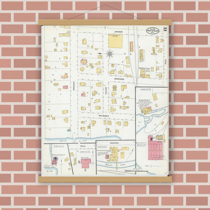 Old map wall art mockup — magnetic wood frame on brick wall — Sanborn Fire Insurance Map from Waterloo, Jefferson County, Wisconsin (1904), Sheet #0002