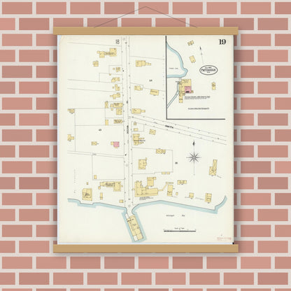 Old map wall art mockup — magnetic wood frame on brick wall — Sanborn Fire Insurance Map from Patchogue, Suffolk County, New York (1902), Sheet #0019