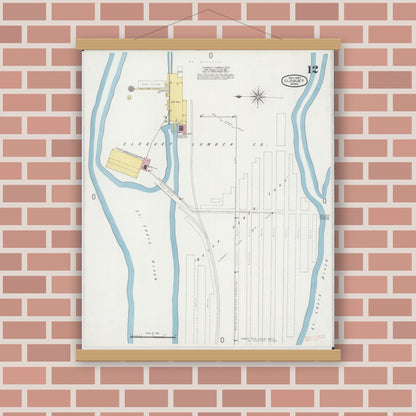 Old map wall art mockup — magnetic wood frame on brick wall — Sanborn Fire Insurance Map from Cloquet, Carlton County, Minnesota (1897), Sheet #0012