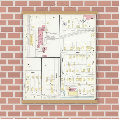 Old map wall art mockup — magnetic wood frame on brick wall — Sanborn Fire Insurance Map from Ilion, Herkimer County, New York (1907) - Complete Map Set
