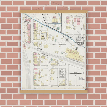 Old map wall art mockup — magnetic wood frame on brick wall — Sanborn Fire Insurance Map from Mansfield Borough, Allegheny County, Pennsylvania (1889) - Complete Map Set