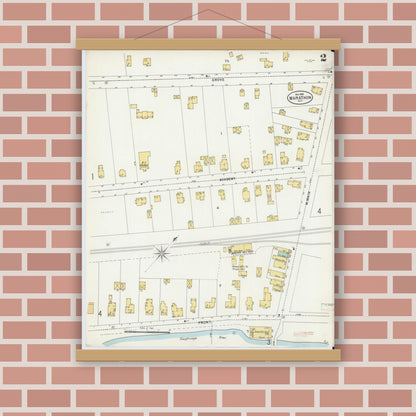 Old map wall art mockup — magnetic wood frame on brick wall — Sanborn Fire Insurance Map from Marathon, Cortland County, New York (1898), Sheet #0002