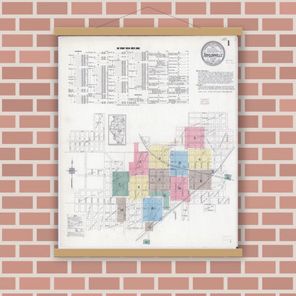 Old map wall art mockup — magnetic wood frame on brick wall — Sanborn Fire Insurance Map from Taylorville, Christian County, Illinois (1914), Sheet #0001