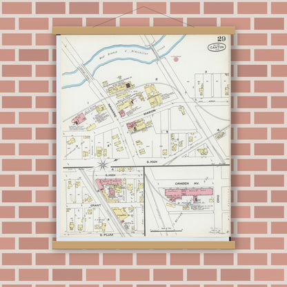 Old map wall art mockup — magnetic wood frame on brick wall — Sanborn Fire Insurance Map from Canton, Stark County, Ohio (1891), Sheet #0029
