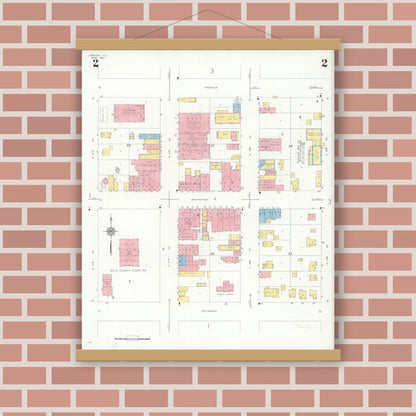 Old map wall art mockup — magnetic wood frame on brick wall — Sanborn Fire Insurance Map from Oregon, Ogle County, Illinois (1933), Sheet #0002