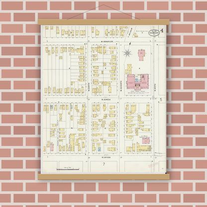 Old map wall art mockup — magnetic wood frame on brick wall — Sanborn Fire Insurance Map from Oswego, Oswego County, New York (1897), Sheet #0004