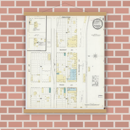 Old map wall art mockup — magnetic wood frame on brick wall — Sanborn Fire Insurance Map from Flatonia, Fayette County, Texas (1891) - Complete Map Set