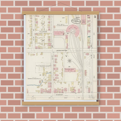 Old map wall art mockup — magnetic wood frame on brick wall — Sanborn Fire Insurance Map from Steubenville, Jefferson County, Ohio (1885), Sheet #0005