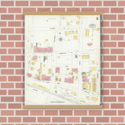 Old map wall art mockup — magnetic wood frame on brick wall — Sanborn Fire Insurance Map from Summit, Union County, New Jersey (1903), Sheet #0002