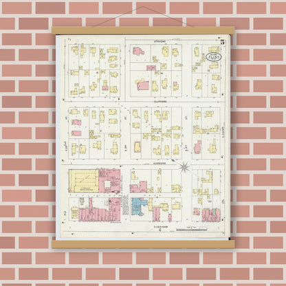 Old map wall art mockup — magnetic wood frame on brick wall — Sanborn Fire Insurance Map from Flint, Genesee County, Michigan (1898), Sheet #0005