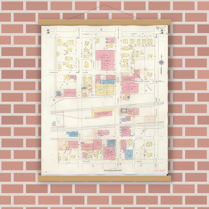 Old map wall art mockup — magnetic wood frame on brick wall — Sanborn Fire Insurance Map from Marion, Williamson County, Illinois (1946), Sheet #0005